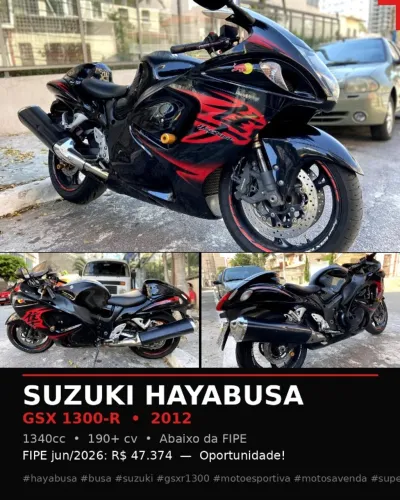 Suzuki Hayabusa GSX1300R 2012 | 60.453 km | Capacete e Jaqueta de brinde