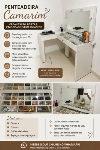 Penteadeira Camarim com espelho e iluminação - MDF