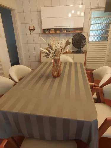 Toalha de mesa cinza listrada 70% algodão/ 30% poliéster 2,10x1,30
