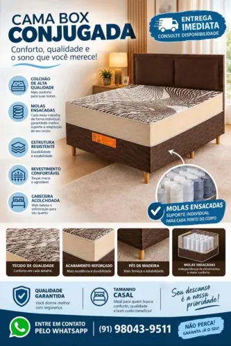 Cama Box Casal + Cabeceira Molas Ensacadas em Promoção. Entrega Grátis
