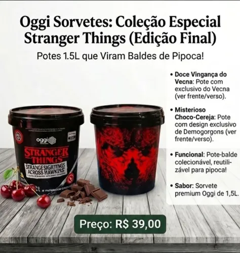 Decoração | 2 Baldes Stranger Things | Oggi Sorvetes | Colecionável | Impecáveis 