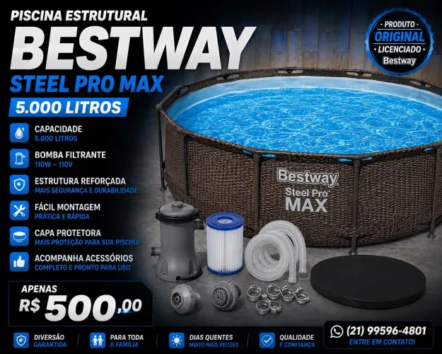 Título para OLX / Mercado Livre Piscina Bestway Steel Pro MAX 5.000L Completa