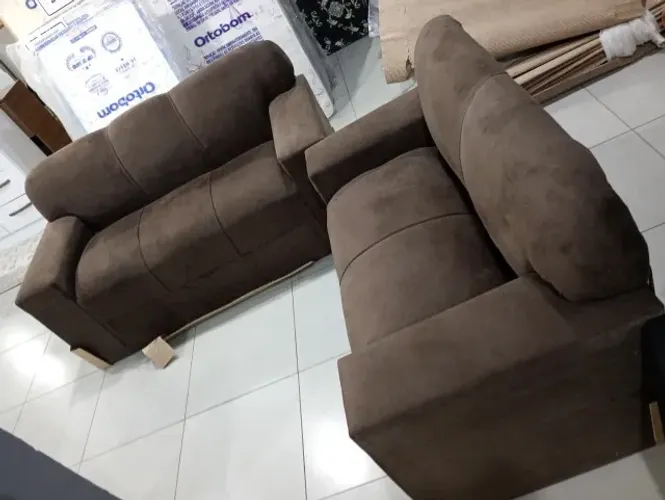 Conjunto Sofá 2x3 Lugares Xaropinho Sued Marrom - Entrega Rápida!
