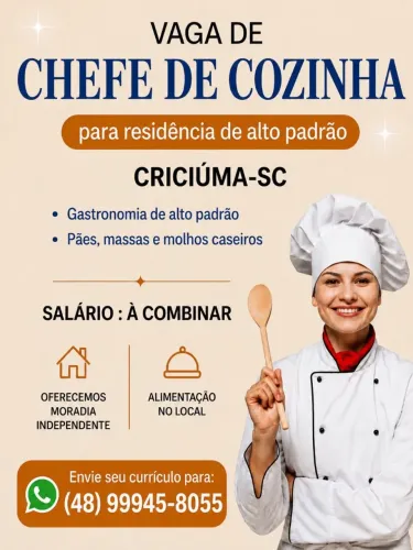 Chefe de Cozinha para Criciúma