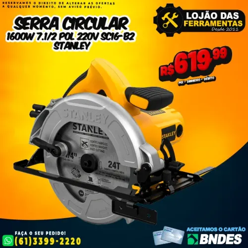 Serra Circular 1600W 7.1/2 Pol 220V SC16-B2 Stanley