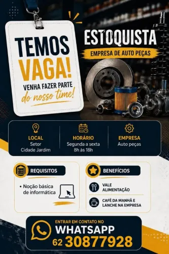 VAGA PARA AUXILIAR DE ESTOQUE