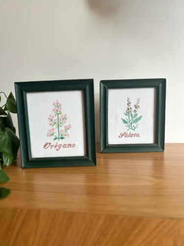 Conjunto Quadro de Parede Bordado de Temperos de Cozinha