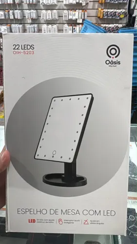 Espelho de Mesa com LED da marca Oásis Market, modelo OIH-5203, com 22 luzes.