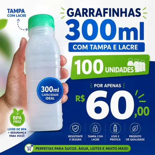 Garrafinhas Plásticas 300ml para Delivery! 100 unidades!