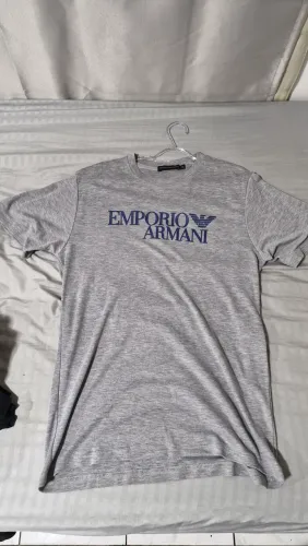 ?Camisa Emporio Armani Cinza Mescla Logo Azul - Tam. XL (EG)