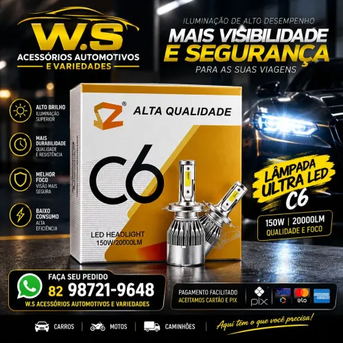 Led para carro h1 h4 h7 h11 h27 c6 79$ Aceitamos cartão 