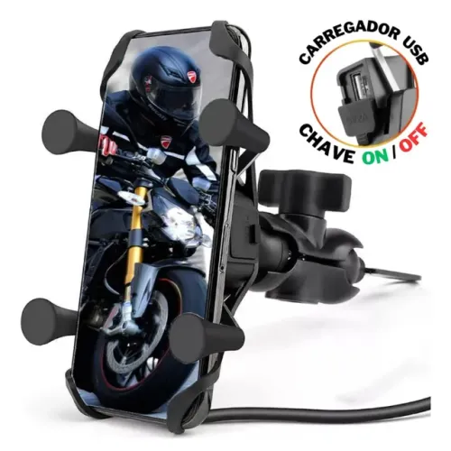 Suporte Garra Celular P/ Motos Universal Com Carregador USB - R$ 49,99