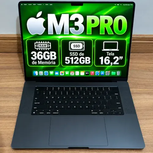 Macbook M3 Pro. Mem. 36 Gb. Ssd 512. Tela 16. Até 18 x