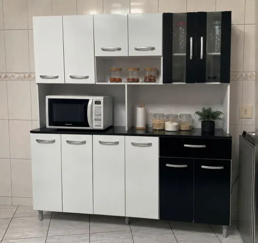 Armário de Cozinha 12 Portas 1 Gaveta Preto e Branco