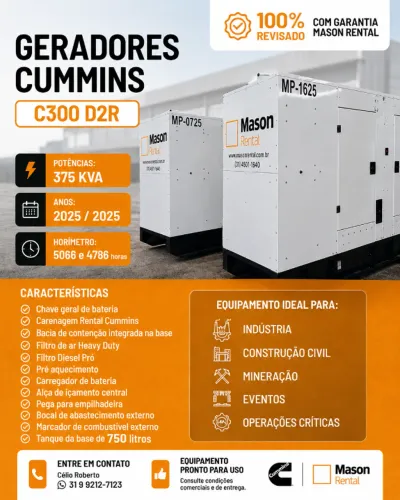 Gerador Cummins C300D2R - 375KVA