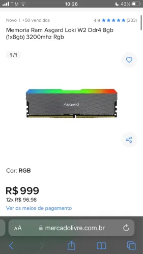 Memoria Ram Asgard Loki W2 Ddr4 8gb (1x8gb) 3200mhz Rgb