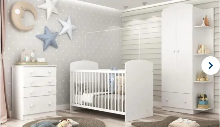 Quarto Infantil Completo - Berço, roupeiro e Cômoda Infantil