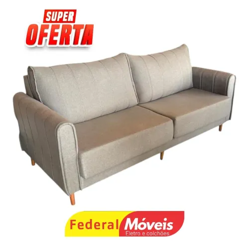 Sofá Fixo em Linho Marrom 2,20m - Mega Oferta!