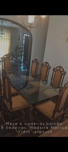 Jogo Completo de Sala de Jantar Clássica em Madeira Maciça ( cerejeira) Detalhes Talhados