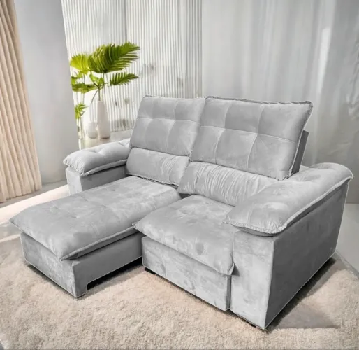 Sofá Retrátil Reclinável Elegance 210 Prata