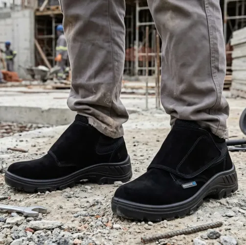 Bota Botina Marluvas Bico em PVC (Linha Vertentes) Fechamento em Velcro sem Cadarço Nobuck