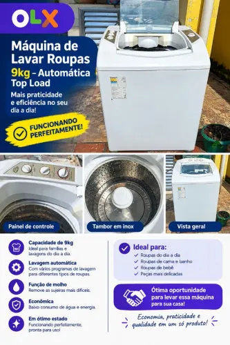 Máquina de Lavar Roupas 9kg Automática - Usada