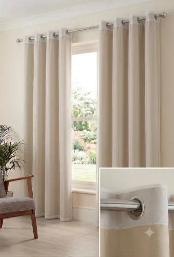 Cortina de voal na cor bege com blackout pvc