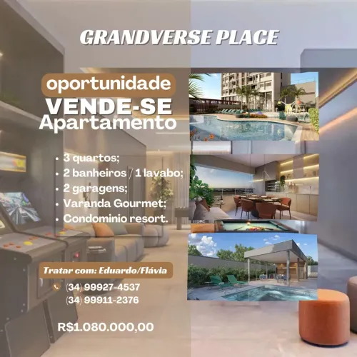 Apartamento na Zona Sul de Uberlândia. Condominio Grandverse Place.