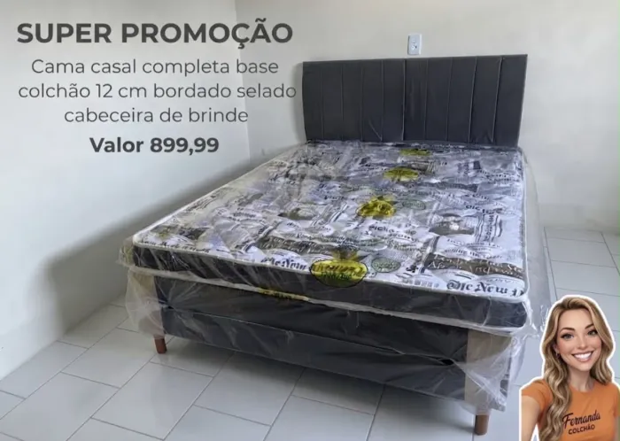CAMA CASAL COMPLETA BASE COLCHÃO BORDADO SELADO CABECEIRA DE BRINDE