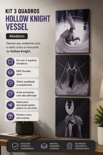 Kit 3 Quadros Hollow Knight 40x60 MDF