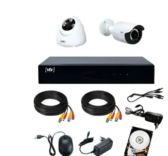KIT DVT 4 CANAIS AHD COM 500GB COM 1 CAMERA DOME E 1 BULLET 2 CABOS DE 15M BNC VTV 