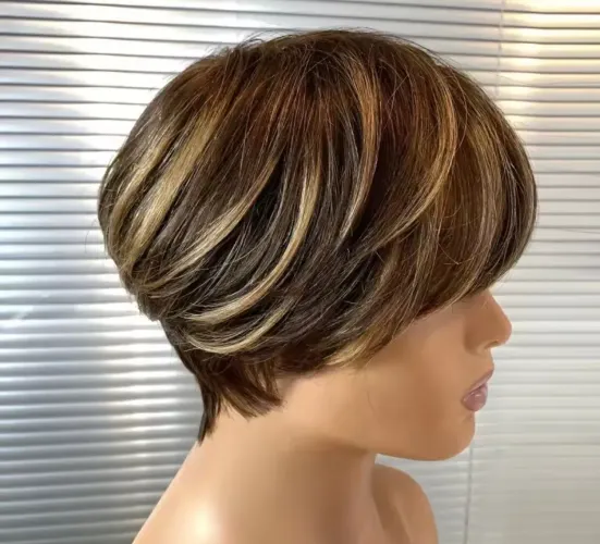 Wig cabelo humano, morena iluminada