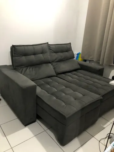 Sofá Retrátil e Reclinável Cinza (1,86m) - Preço de Desapego!