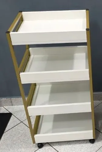 Carrinho Auxiliar Branco com Dourado