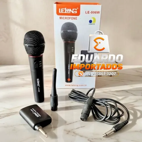 Microfone 2x1 com fio e Sem fio dinâmico para Caixa de som, Karaokê