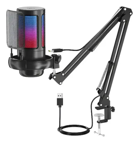 Microfone Condensdor Cardioid RGB par Pc Games e Gravação Pro