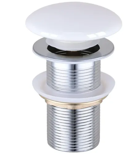 Válvula Click 1 1/4 Ralo p/ Cuba Pia Banheiro Aço Inox Acabamento em Cerâmica Branca NOVA