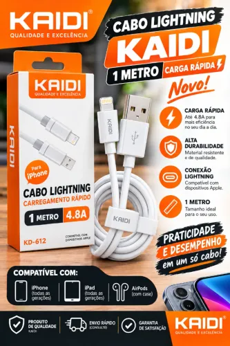 Cabo Lightning KAIDI 1 Metro Carga Rápida Novo