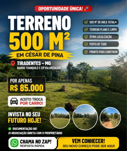 Quadra de 500 m² em César de Pina - Tiradentes/MG | Excelente Oportunidade