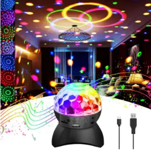 Mini Globo Led Colorido Laser Bola Maloca Caixa De som Iluminação Potente Bluetooth Festa 