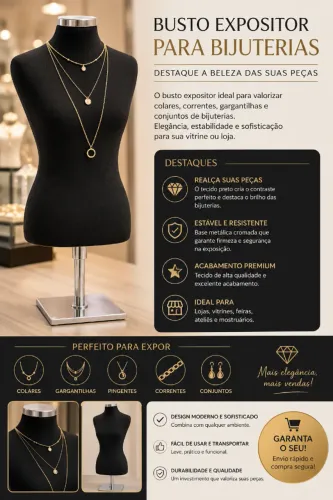 Manequim Busto Expositor para Bijuterias - Elegância que valoriza suas peças.