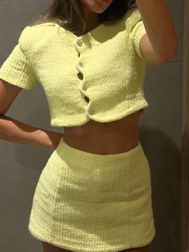 conjunto Zara Tweed amarelo