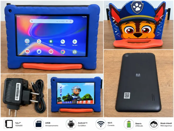 Tablet Multilaser Patrulha Canina 64GB + Capa Chase + Carregador