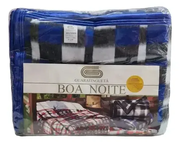 Cobertor Guaratinguetá Solteiro Boa Noite Xadrez 1,40x2,20m Cor Azul 