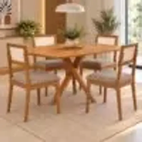 Mesa de Jantar Sanny S/Vidro 1.30 C/4 Cadeiras em Linho Bege l63 S