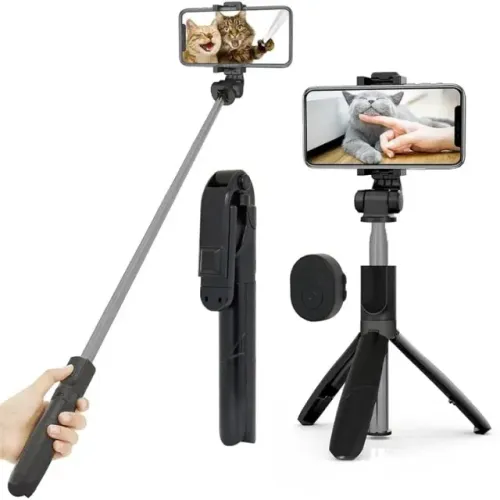 Pau de Selfie e Tripé Bluetooth Com Controle Remoto - R$ 49,99