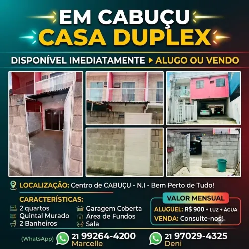CASA DUPLEX para Aluguel ou Venda em Cabuçu - Perto de Tudo!