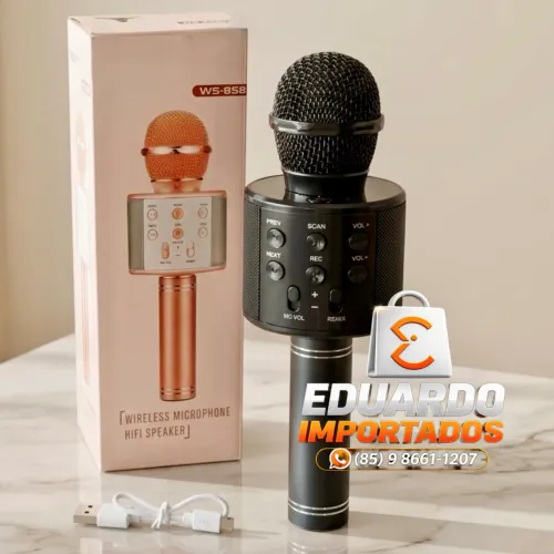 Microfone Sem Fio Bluetooth Karaokê com Caixa de Som Integrada