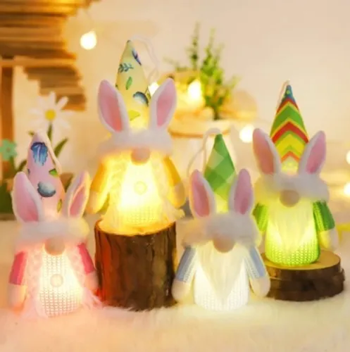 1 Gnomo Coelho Com Luz Decoração Enfeite Presente Pascoa