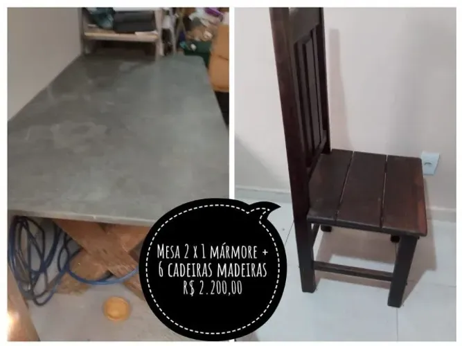 1 Mesa grande Mármore 2 X 1  + 6 cadeiras madeira